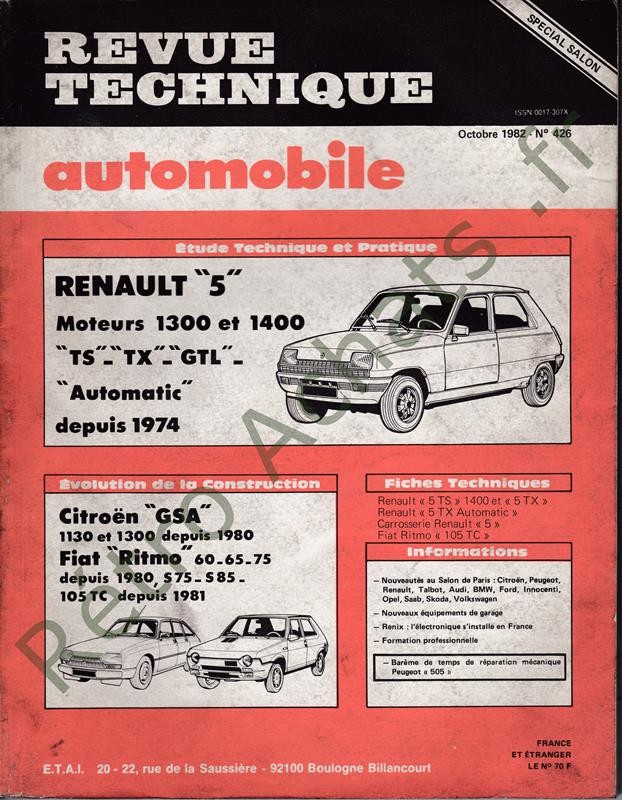 ② Revue Technique Automobile Renault 20 ( L - TL - GTL ) — Modes d'emploi &  Notices d'utilisation — 2ememain